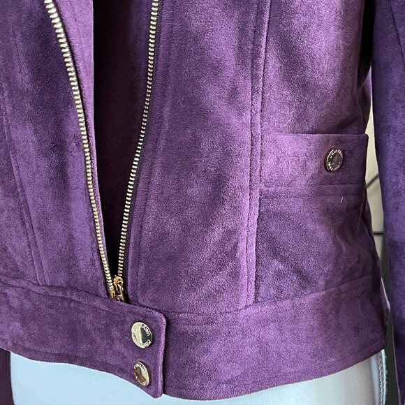 NWOT Calvin Klein Purple Suede Lined Moto Jacket sz 6 P - Picture 3 of 9